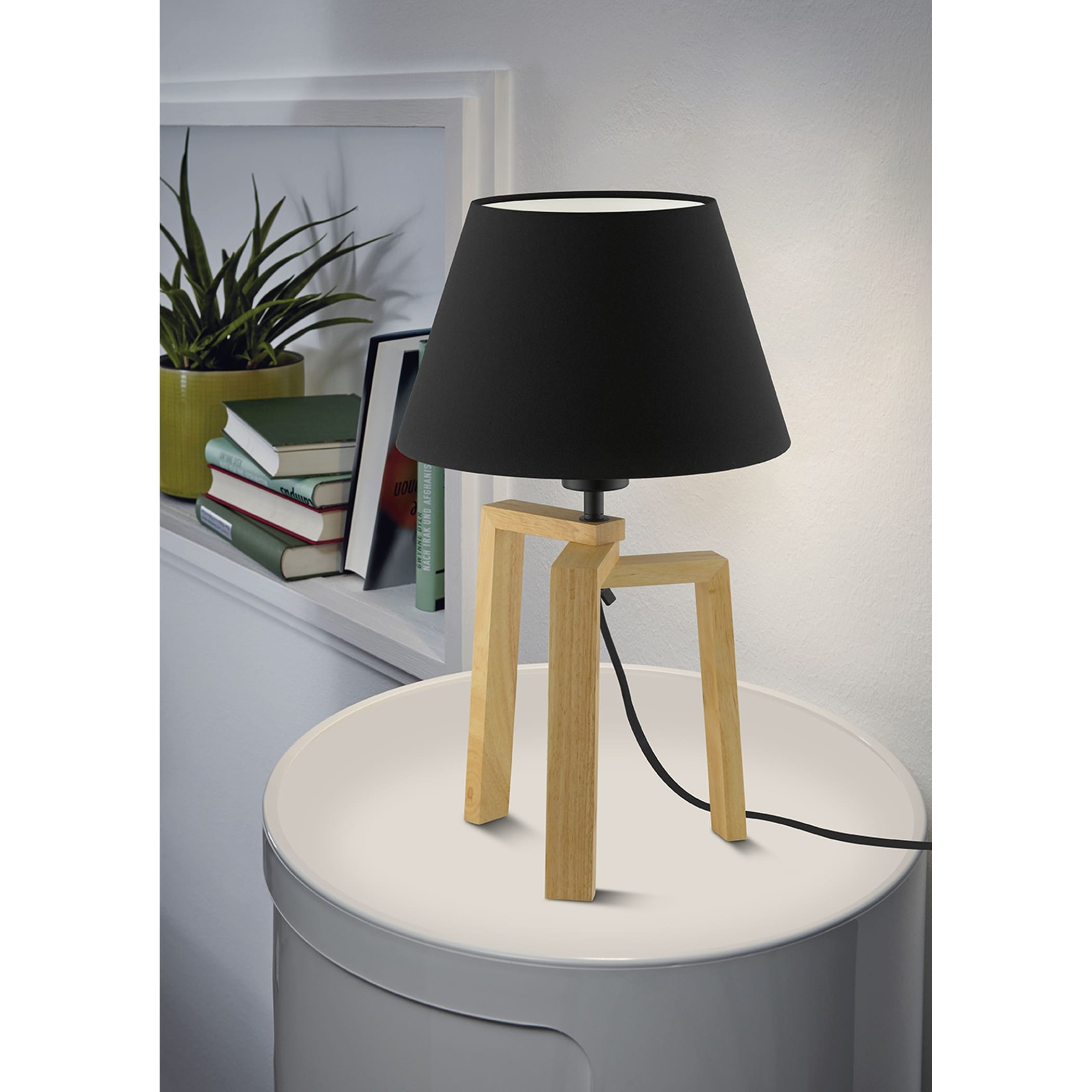 Eglo Chietino 1 Light Natural Table Lamp With Black Exterior White Interior Fabric