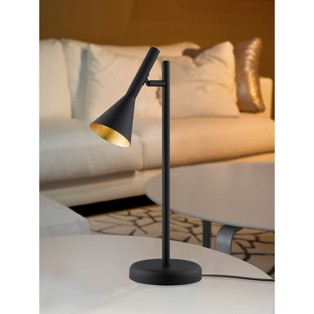 Eglo Cortaderas 1 Light Black Table Lamp With Black Exterior Gold Interior