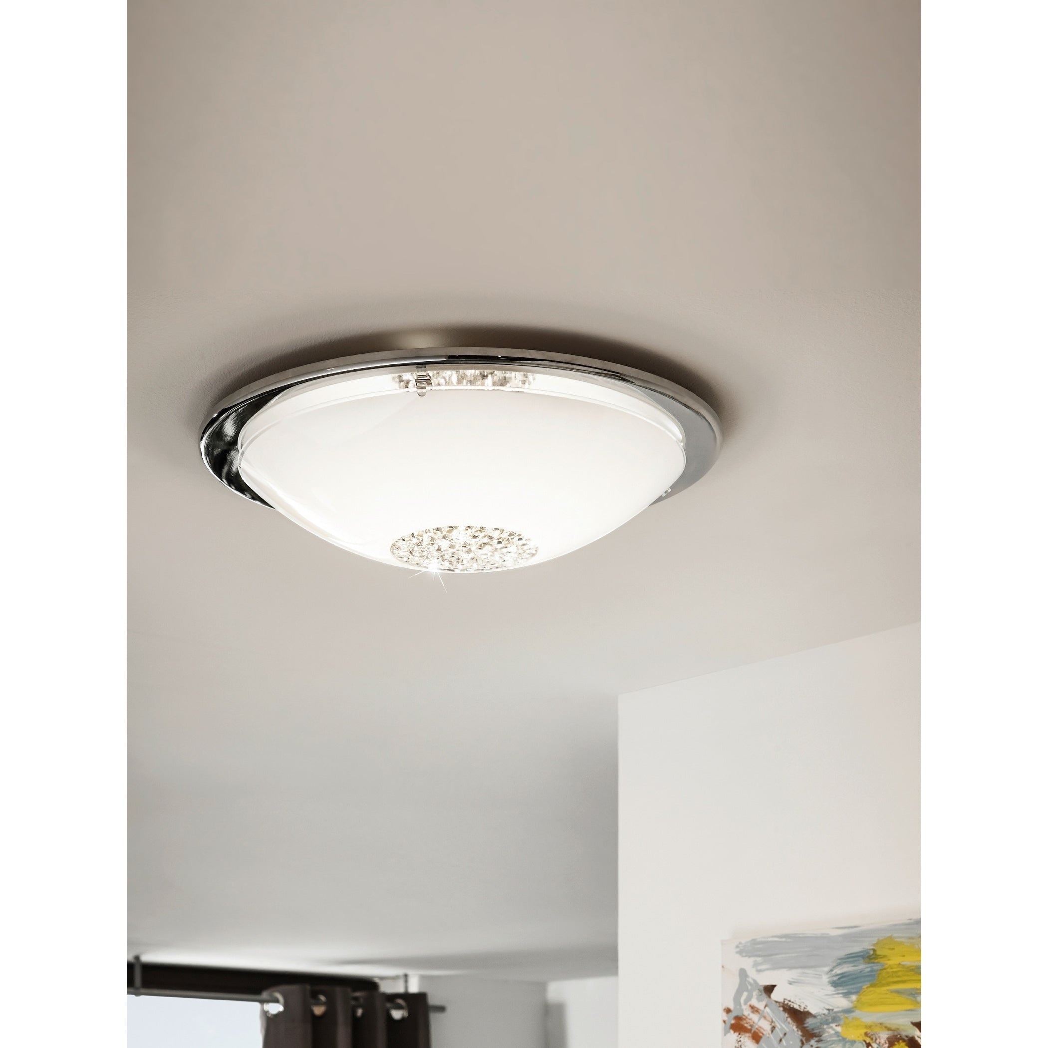 Eglo Giolina Chrome Led Flush Mount With White Clear Glass Crystals Shade
