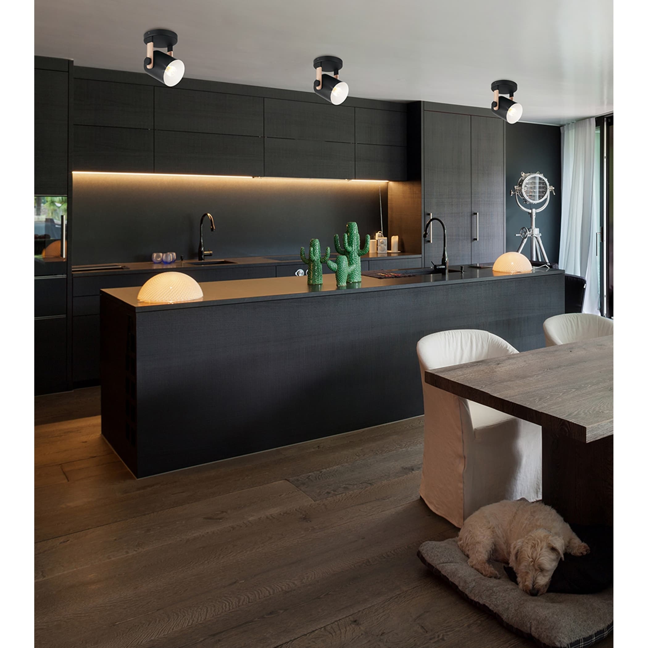 Eglo Hornwood 1 Light Black And Natural Semi Flush Mount With Black Exterior White Interior