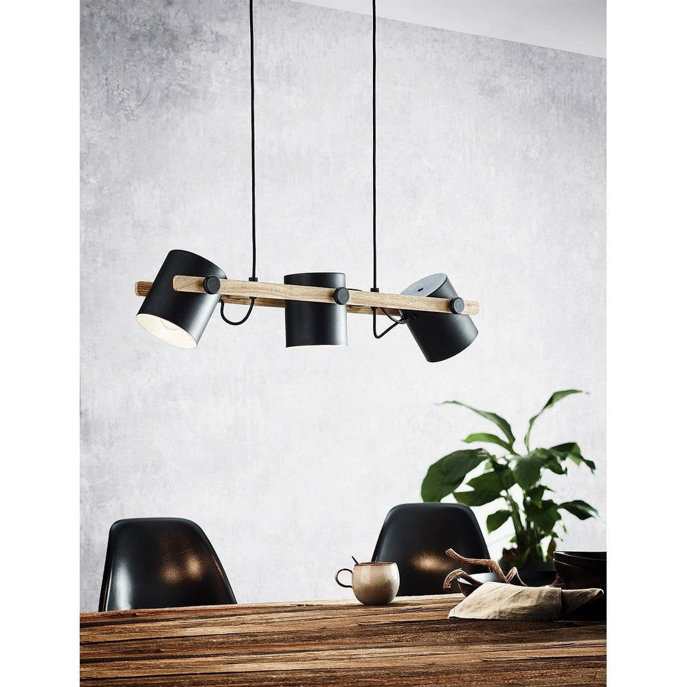 Eglo Hornwood 3 Light Black Kitchen Island Pendant With Black Exterior White Interior