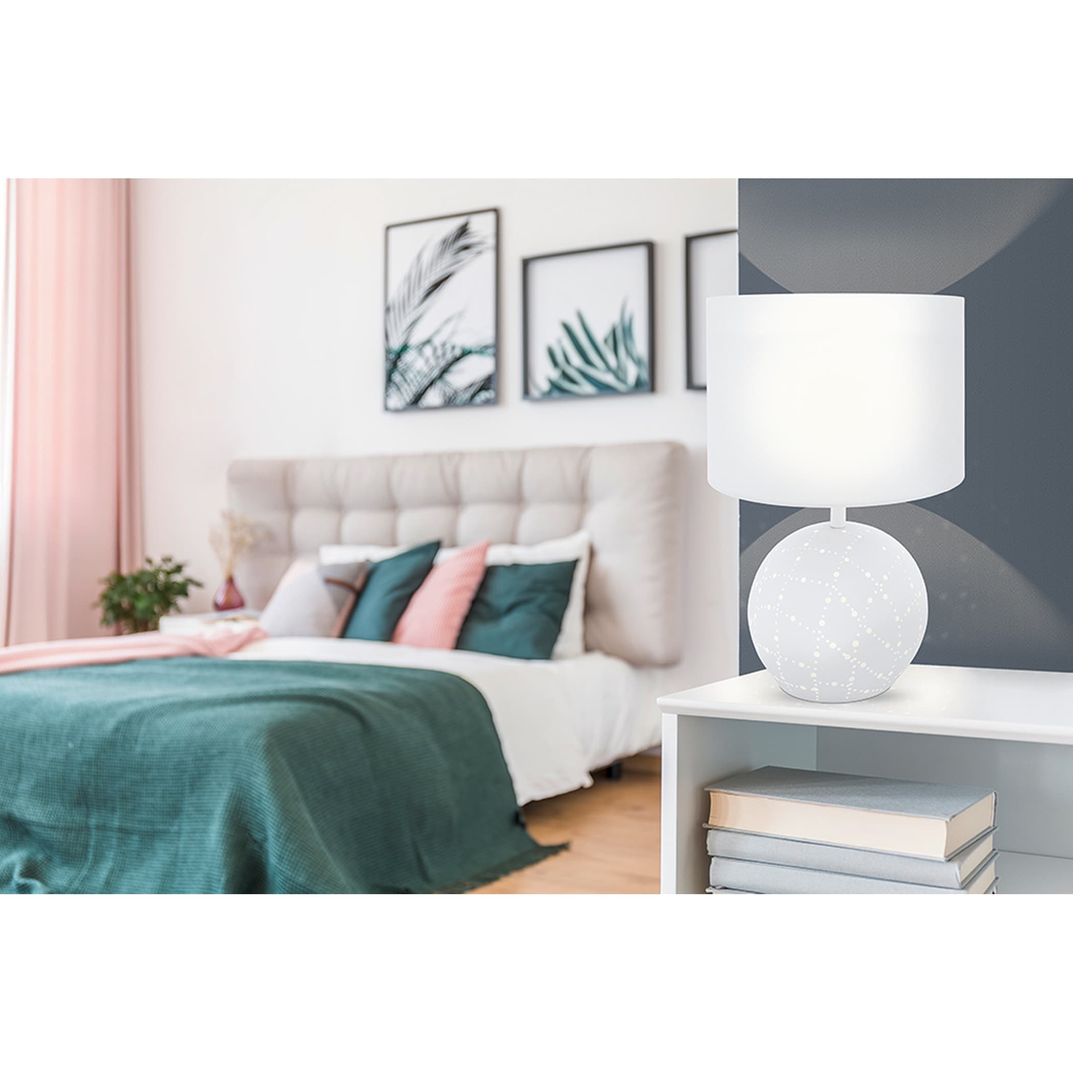 Eglo Montalbano 1 Light White Round Table Lamp With White Fabric
