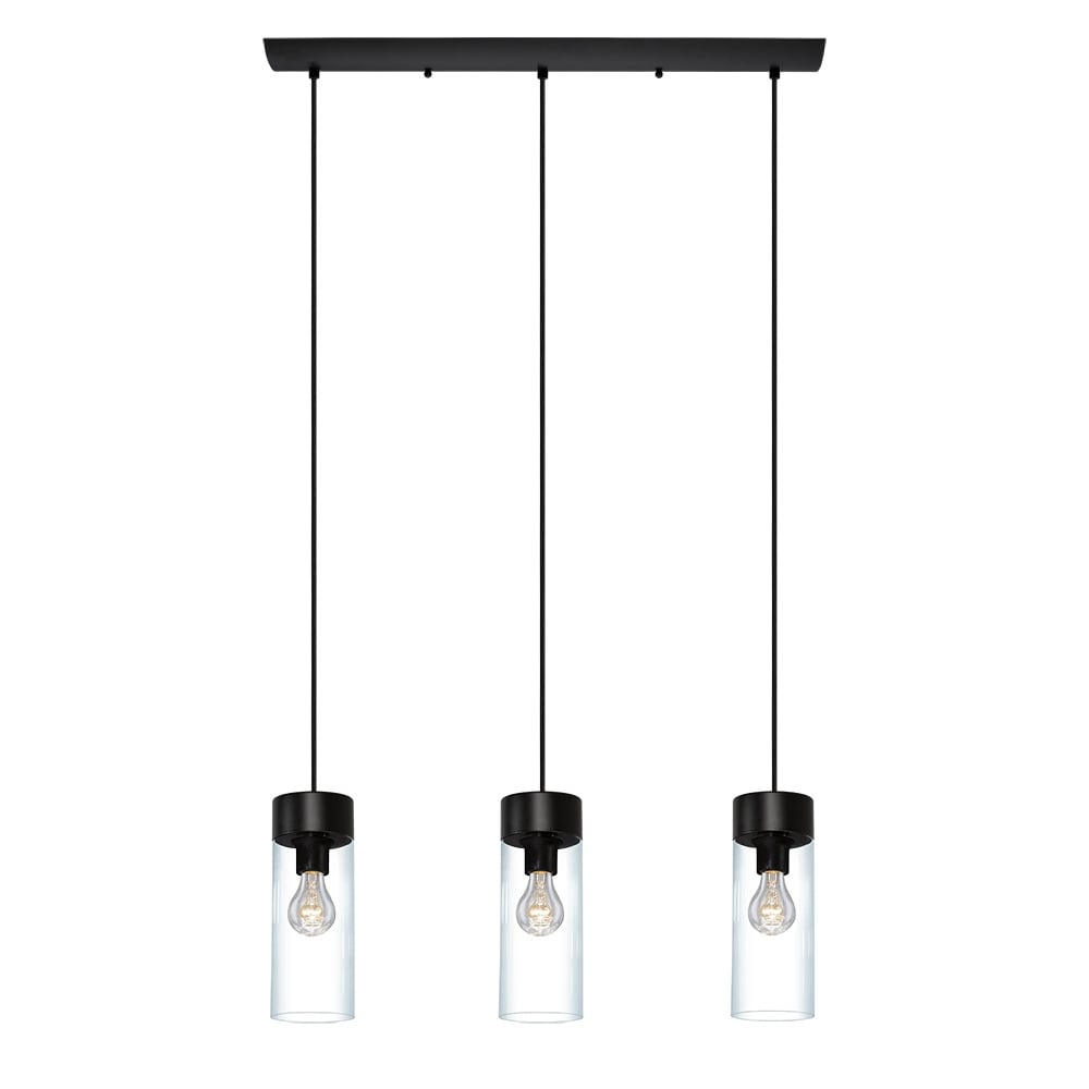 Eglo Montey 3 Light Pendant With Matte Black Finish And Clear Glass