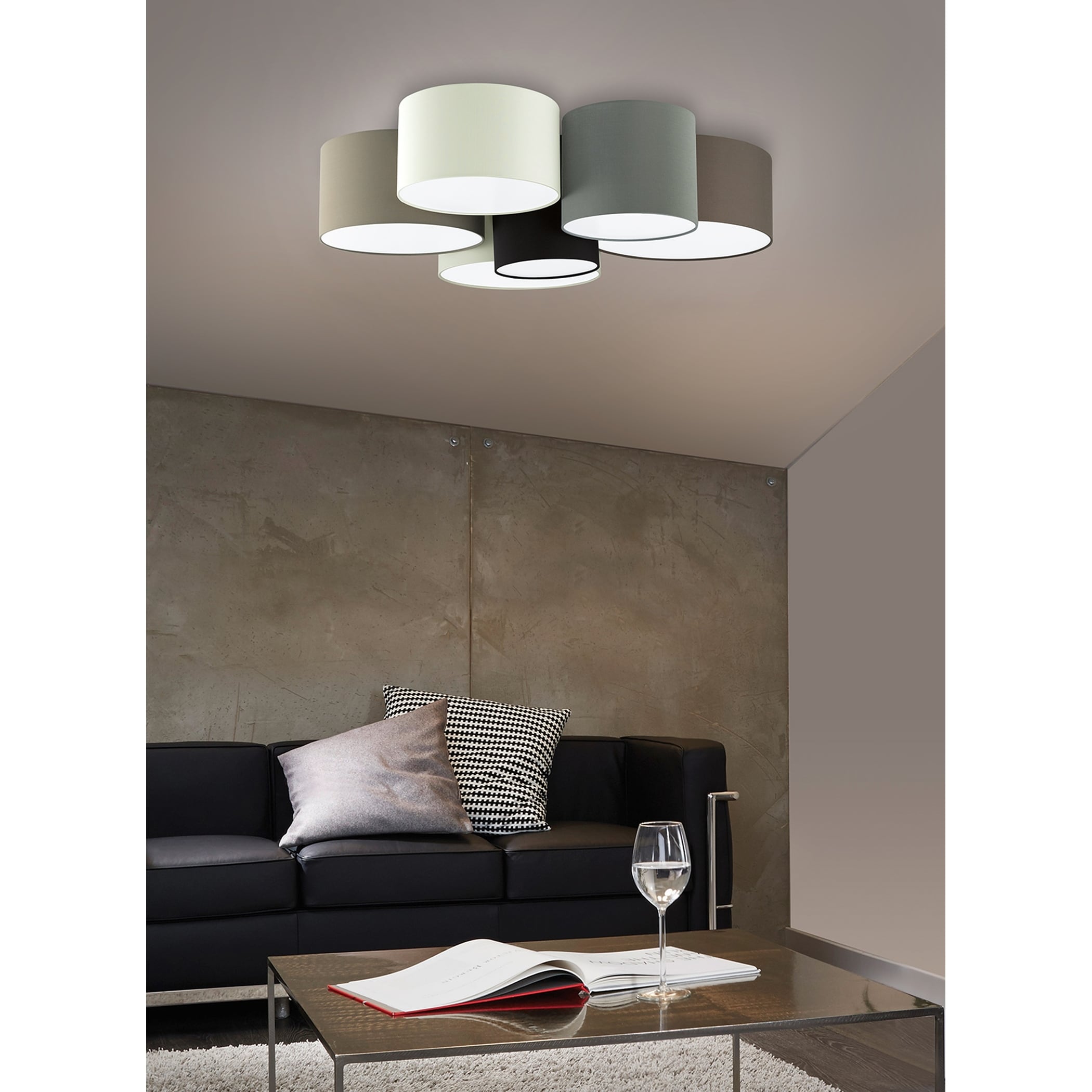 Eglo Pastore 6 Light Ceiling Light W White Black Taupe Grey And Cappuccino Shades