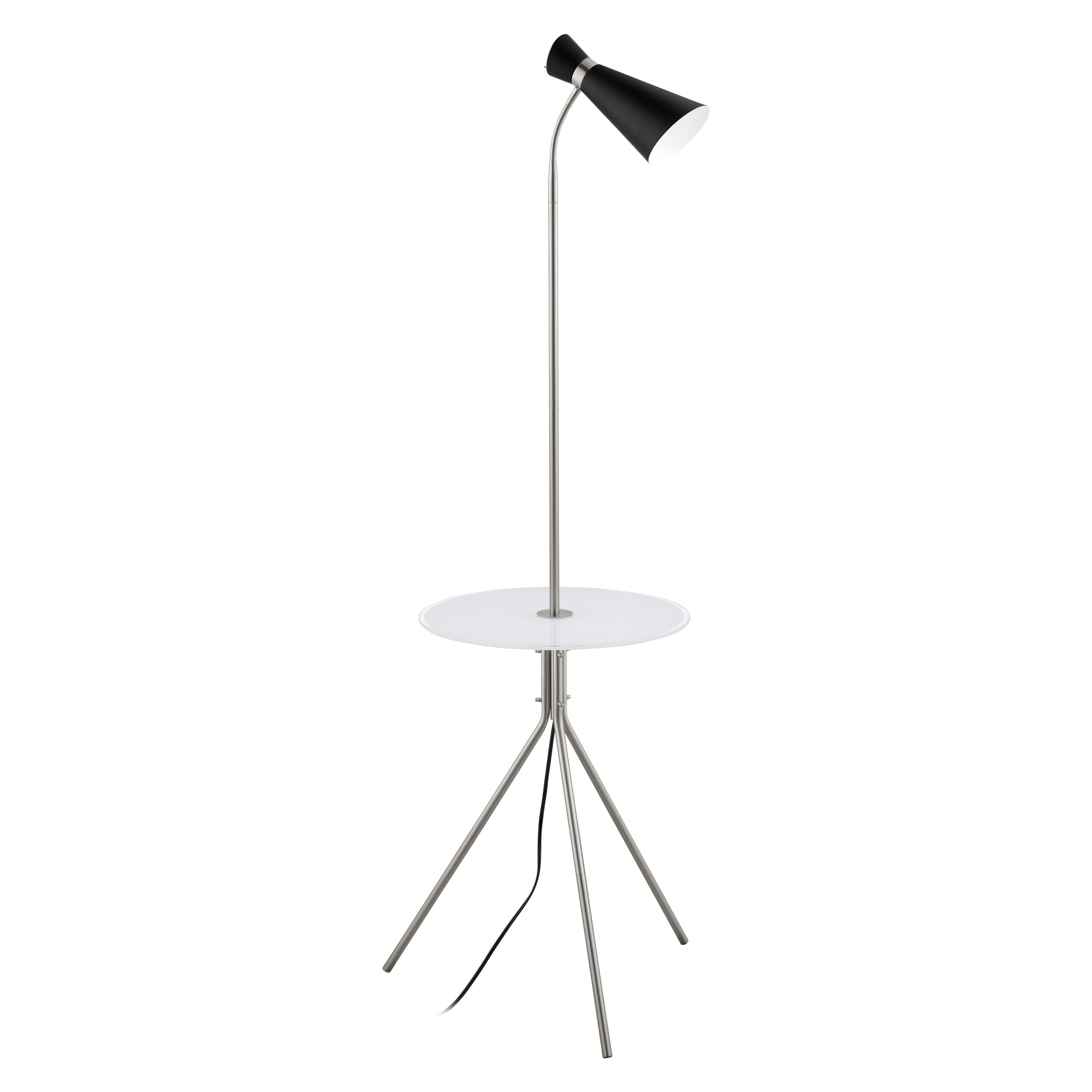 Eglo Policara 1 Light Matte Nickel Floor Lamp With Whiteclear Rim Glass Table Top