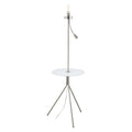 Eglo Policara 2 Light Matte Nickel Floor Lamp With White Clear Rim Glass Table Top