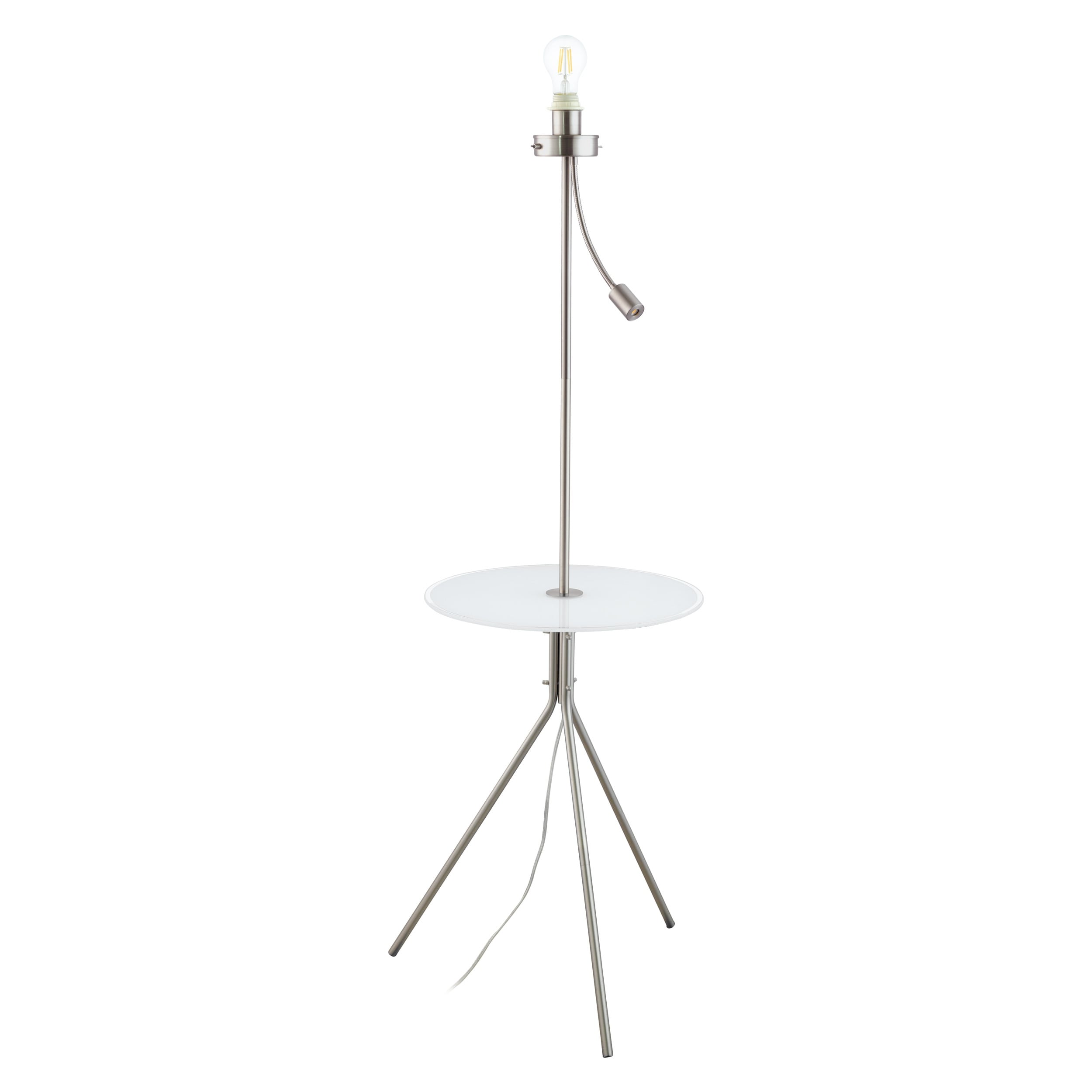 Eglo Policara 2 Light Matte Nickel Floor Lamp With White Clear Rim Glass Table Top