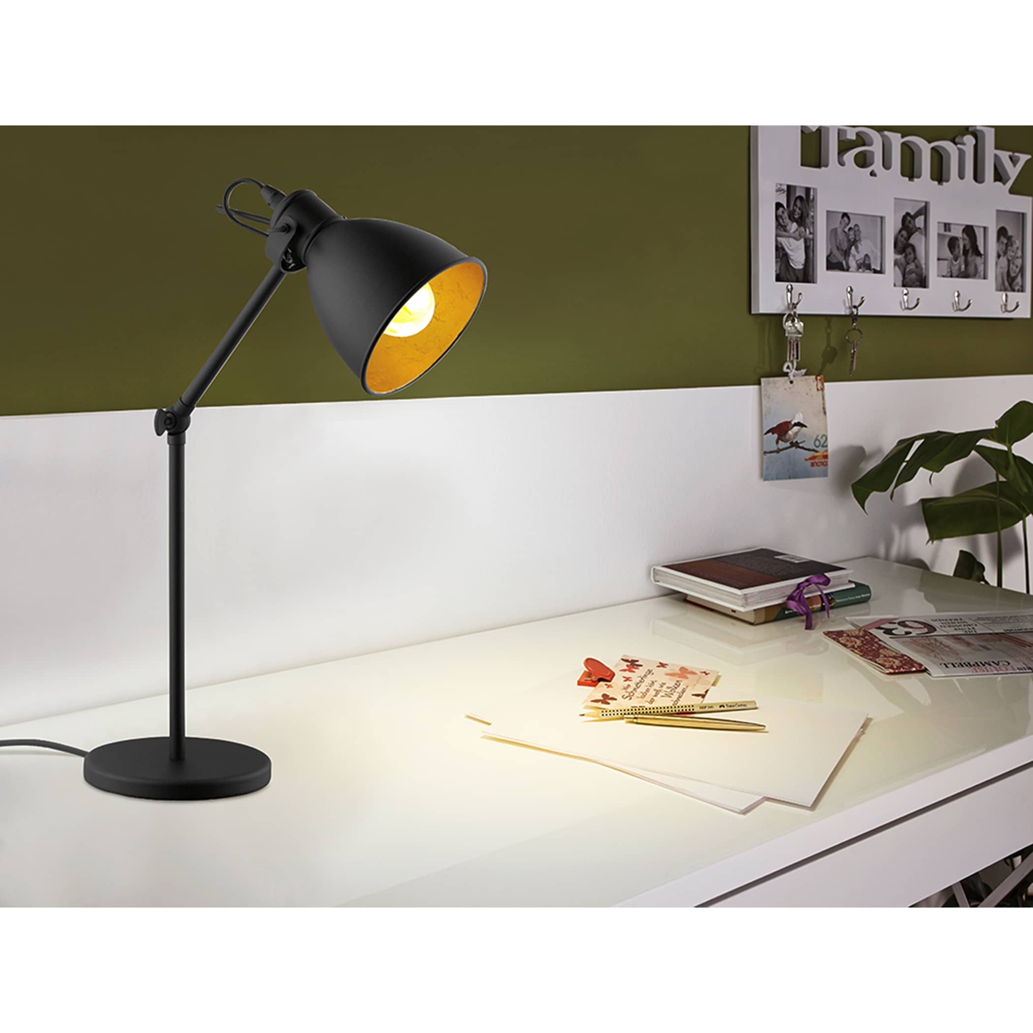 Eglo Priddy 2 Black 1 Light Floor Lamp With Black Exterior Gold Interior