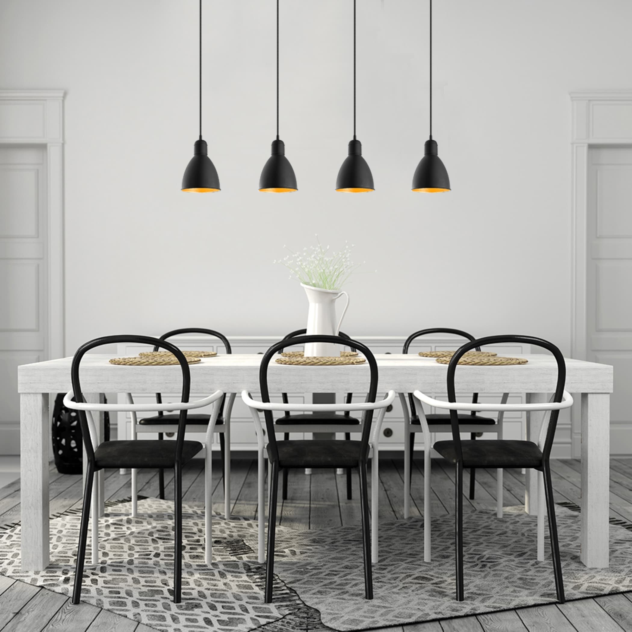 Eglo Priddy 2 Linear Pendant W Black Exterior And Gold Interior Shades