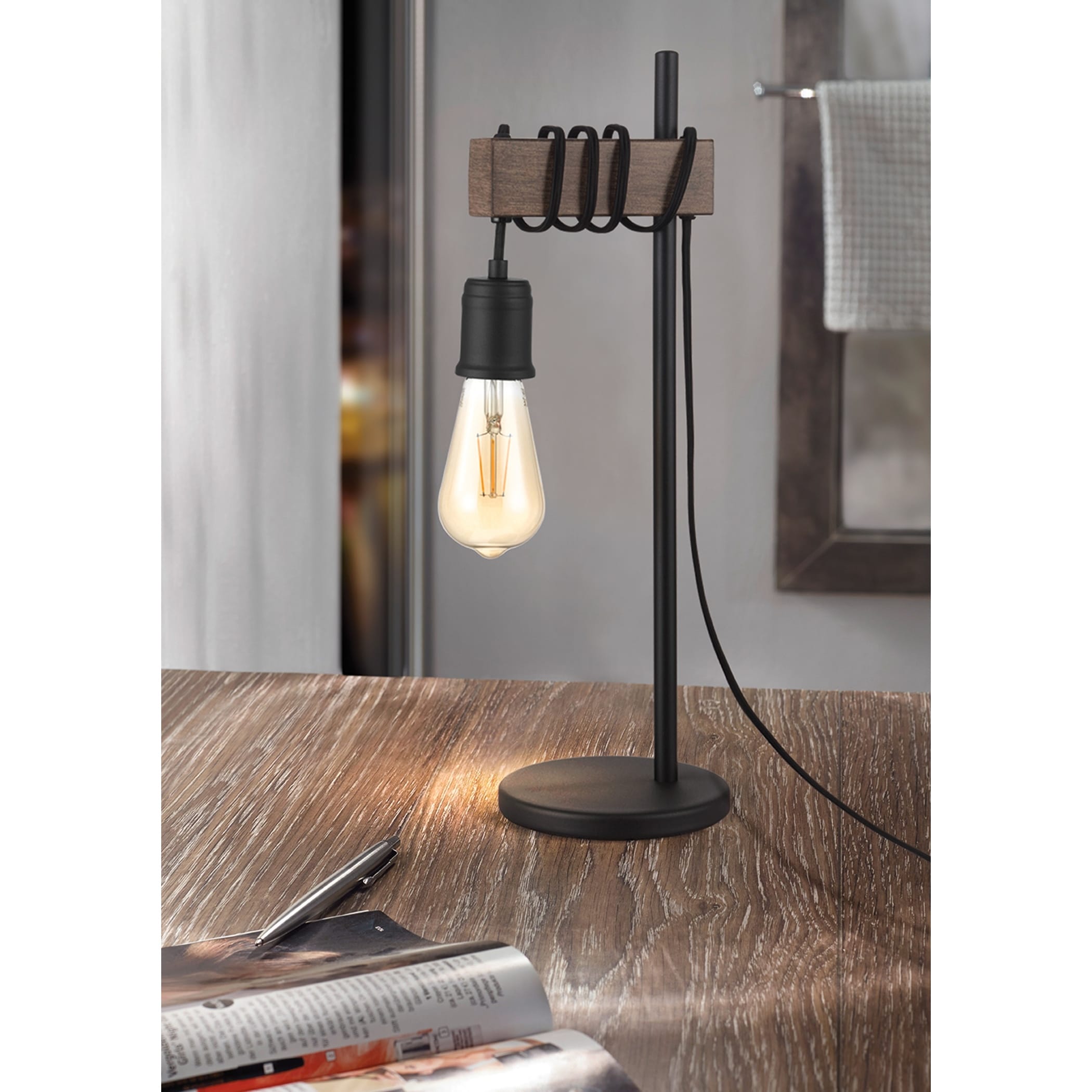 Eglo Violon 1 Light Black And Dark Brown Table Lamp