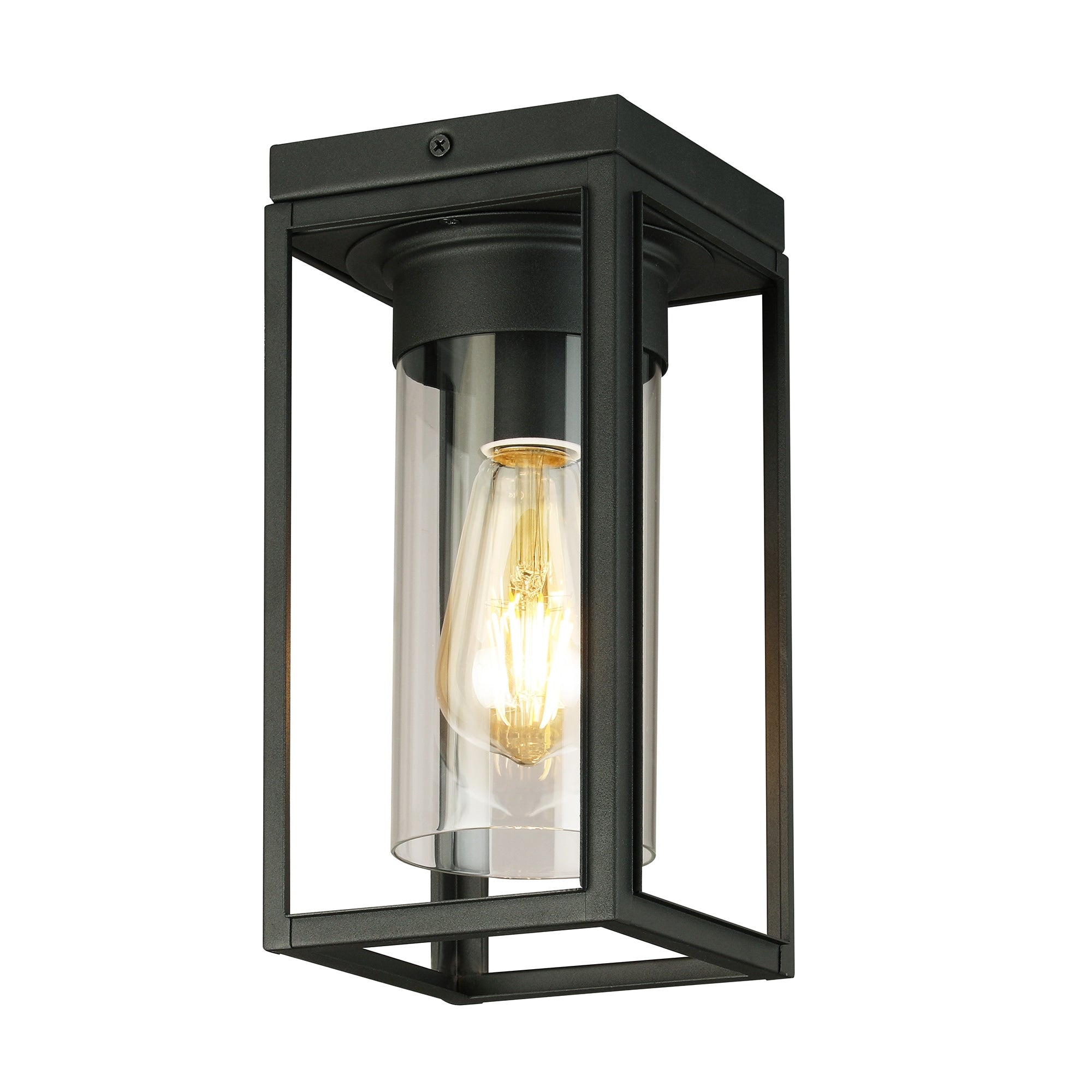 Eglo Walker Hill Outdoor Flush Mount Ceiling Light In Matte Black