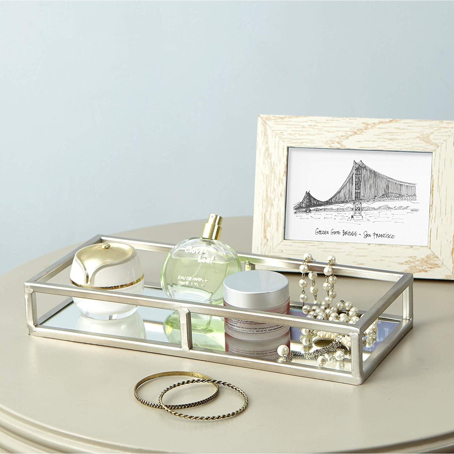 Egnazia Silver Metal Mirror Tray Medium Rectangle Open Style