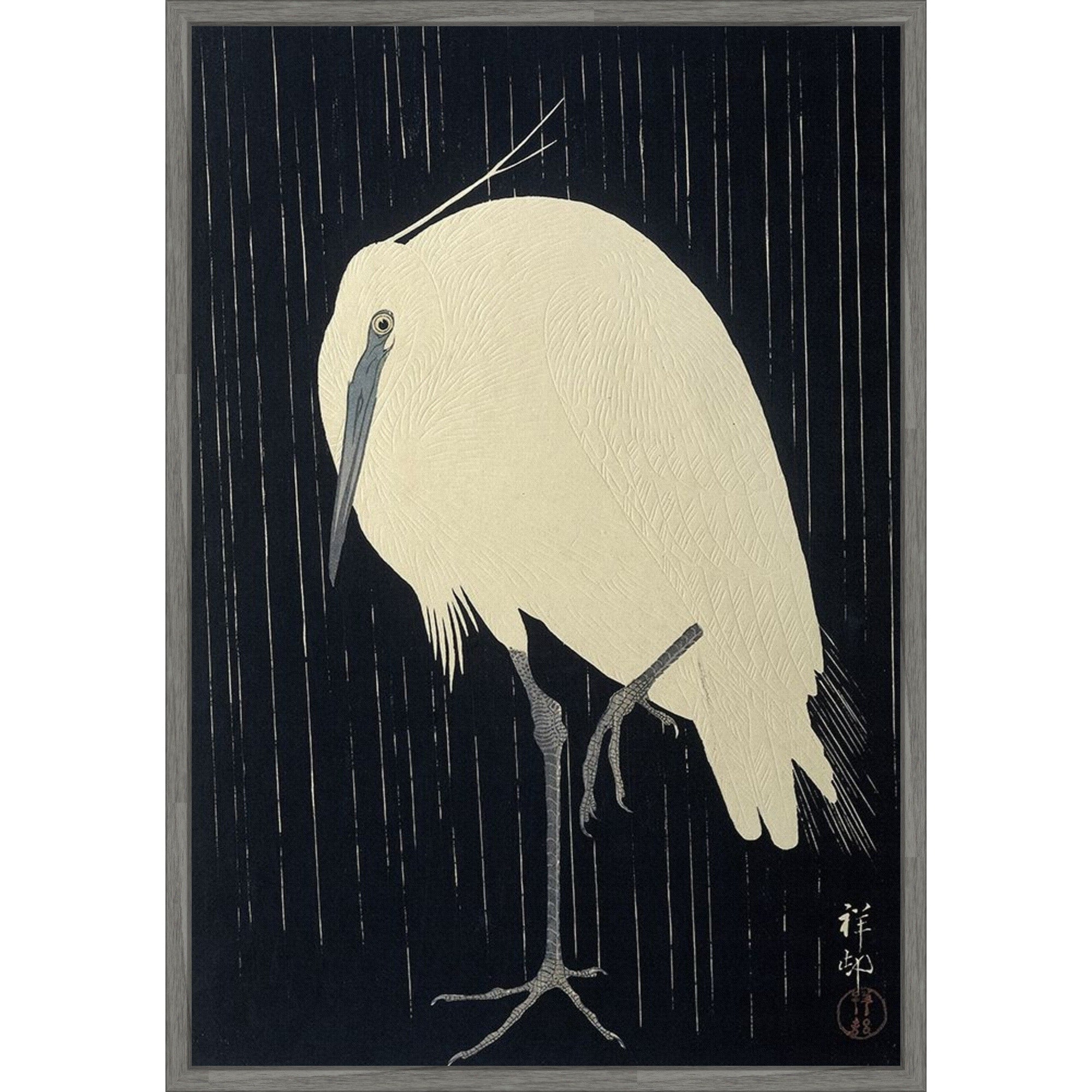 Egret In The Rain 1925 1936 By Ohara Koson Framed Canvas Wall Art Print
