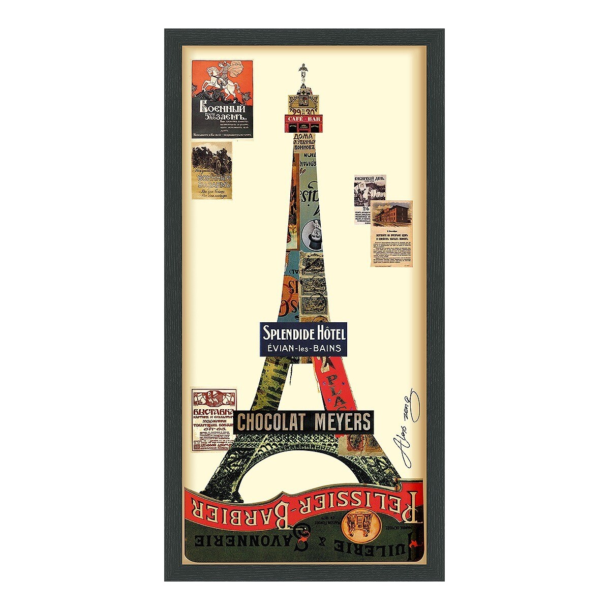 Empire Art Eiffel Tower Hand Made Signed Art Collage By Ead Artists Co Op Under Tempered Glass In Black Frame