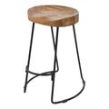 Wooden Saddle Seat Bar Stool With Iron Base Small Brown And Black