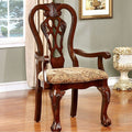 Elana Traditional Arm Chair With Fabric Brown Cherry Finish Set Of 2