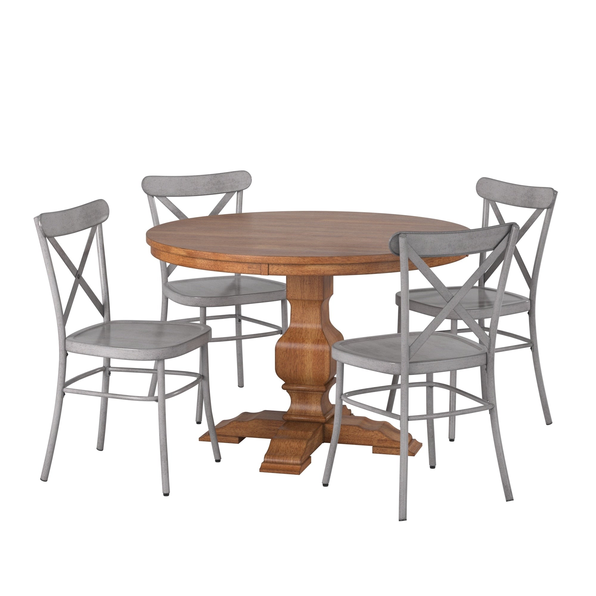 Eleanor Oak Round Solid Wood Top 5 Piece Dining Set With X Cross Back Chairs By Inspire Q Classic