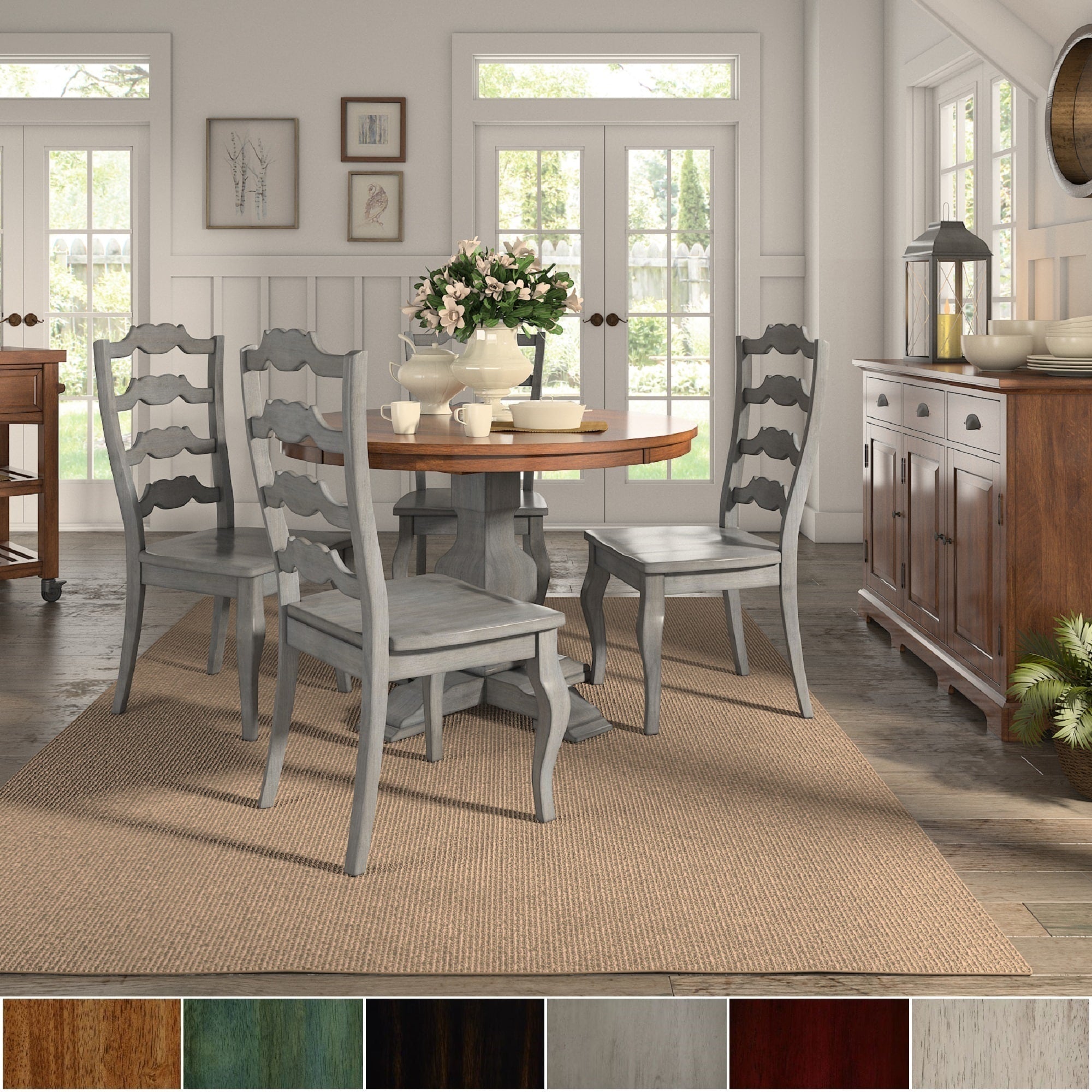 Eleanor Antique Grey Round Top Solid Wood Dining Set French Ladder Back By Inspire Q Classic