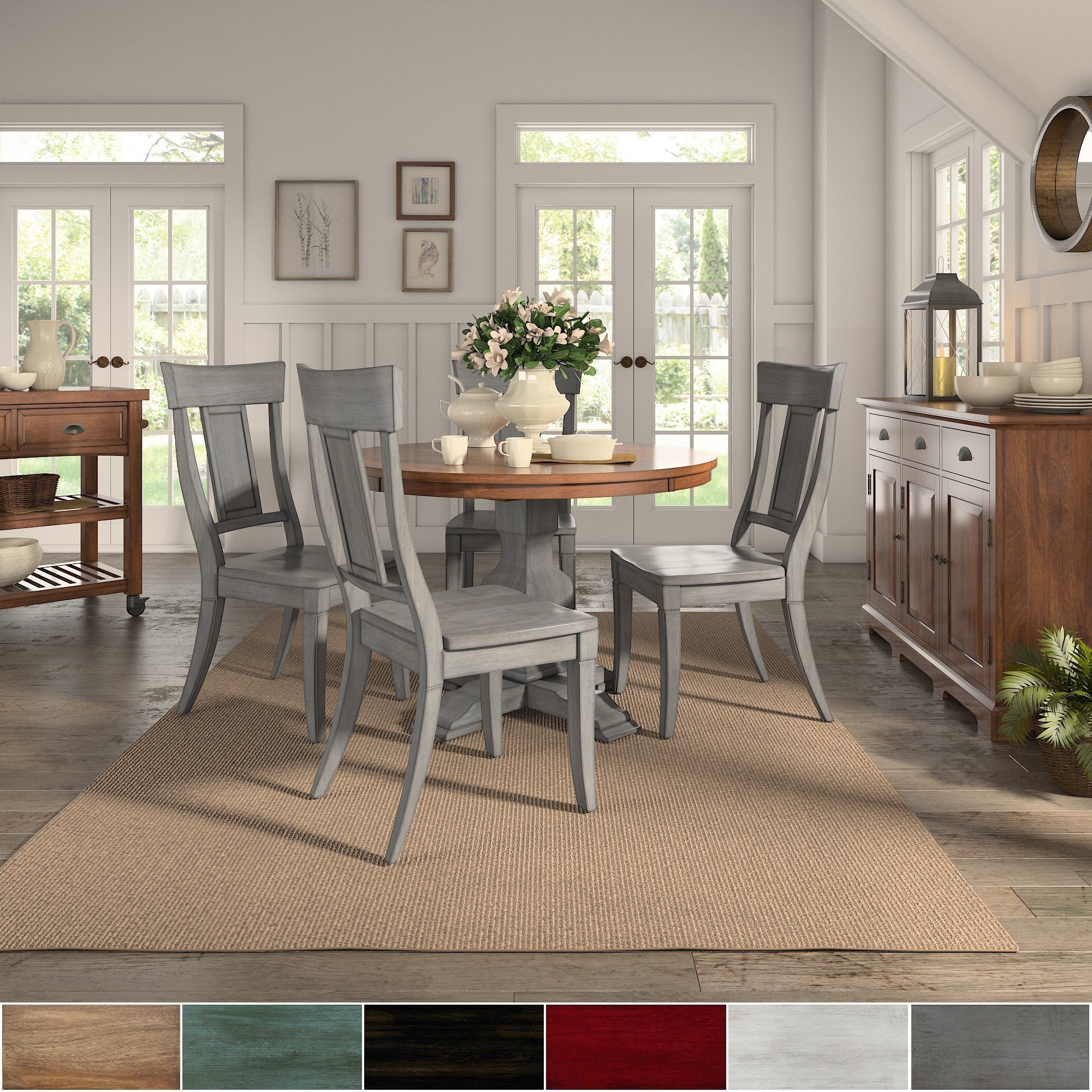 Eleanor Antique Grey Round Top Solid Wood Dining Set Panel Back By Inspire Q Classic