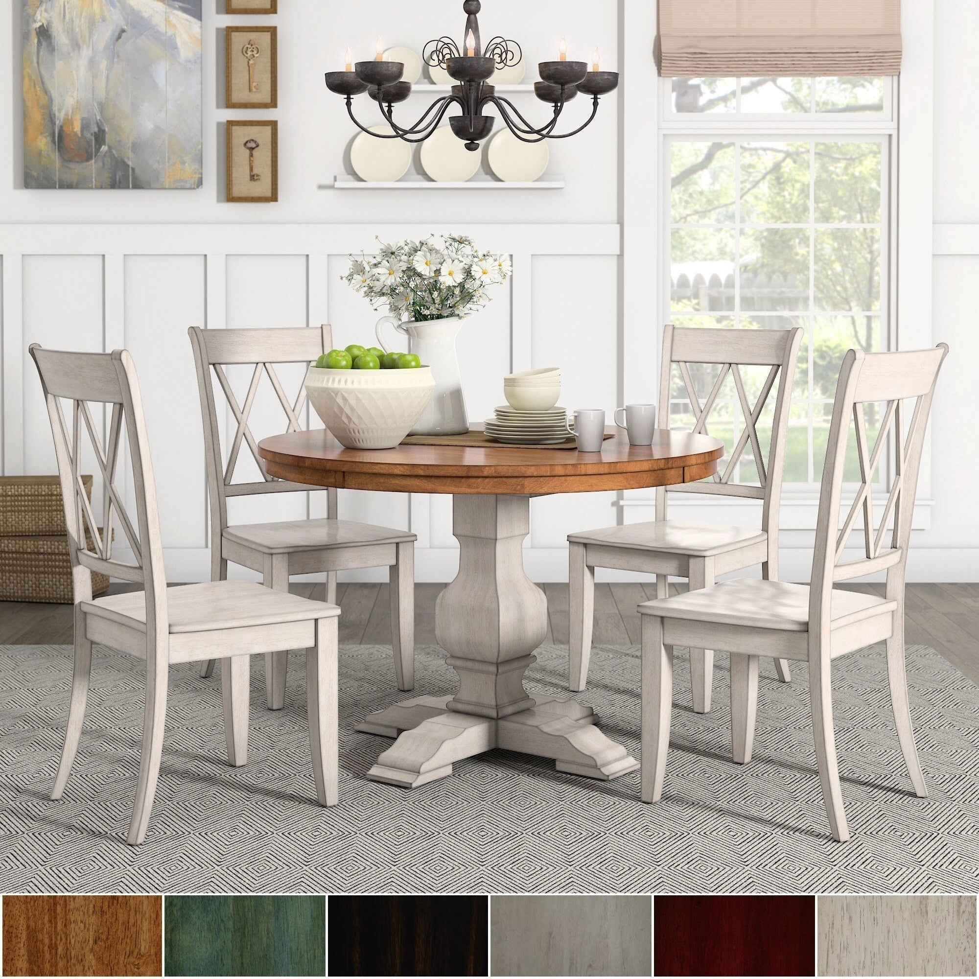 Eleanor Antique White Round Solid Wood Top 5 Piece Dining Set X Back By Inspire Q Classic