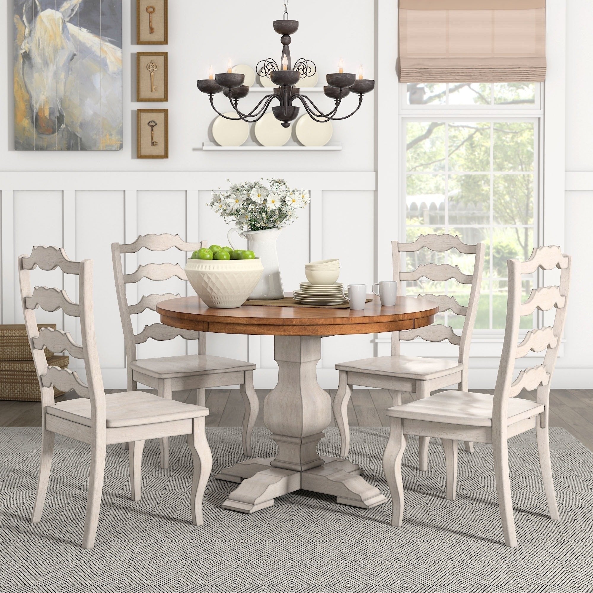 Eleanor Antique White Round Solid Wood Top 5 Piece Dining Set French Ladder By Inspire Q Classic