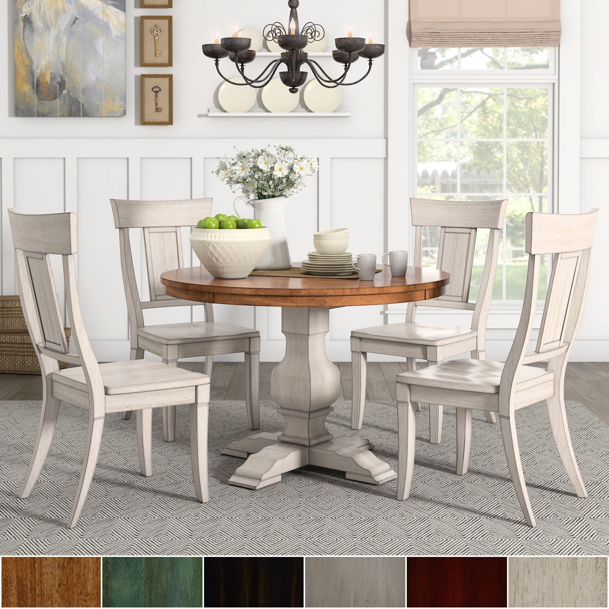 Eleanor Antique White Round Solid Wood Top 5 Piece Dining Set Panel Back By Inspire Q Classic