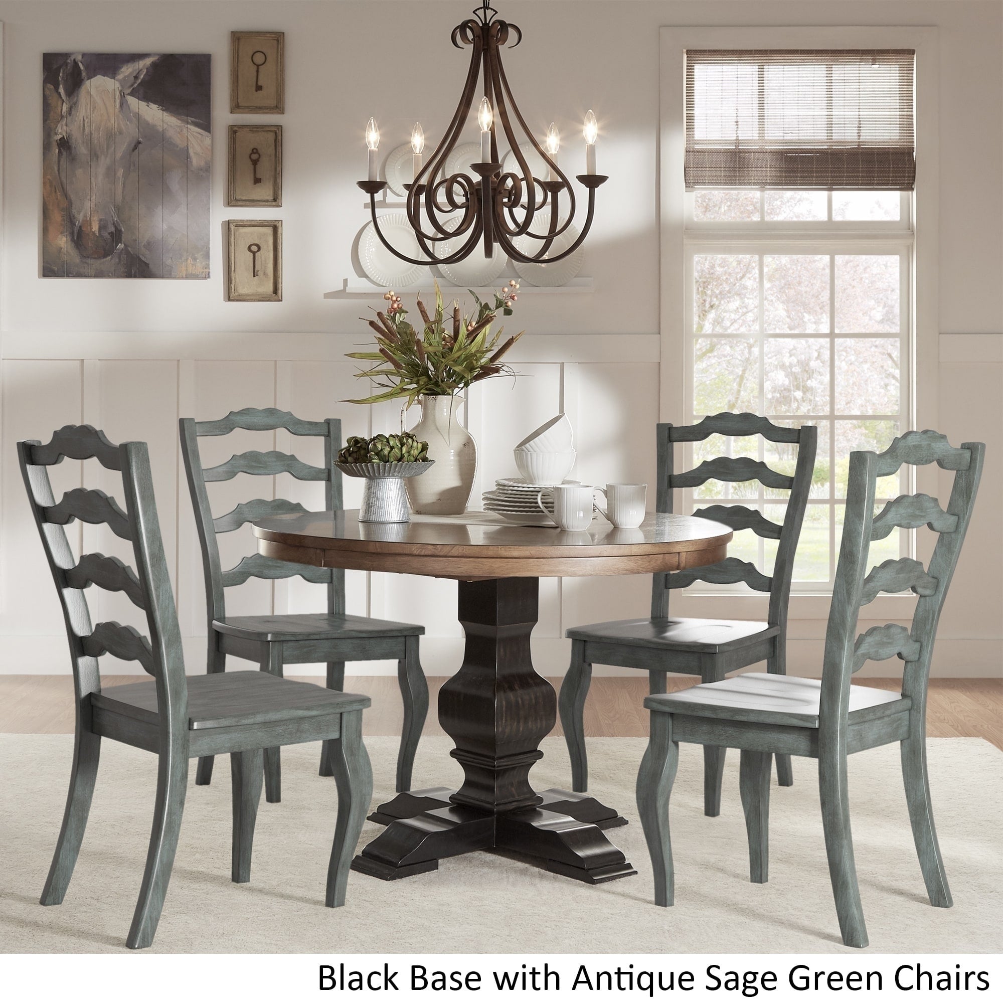 Eleanor Black Round Solid Wood Top 5 Piece Dining Set French Ladder Back By Inspire Q Classic