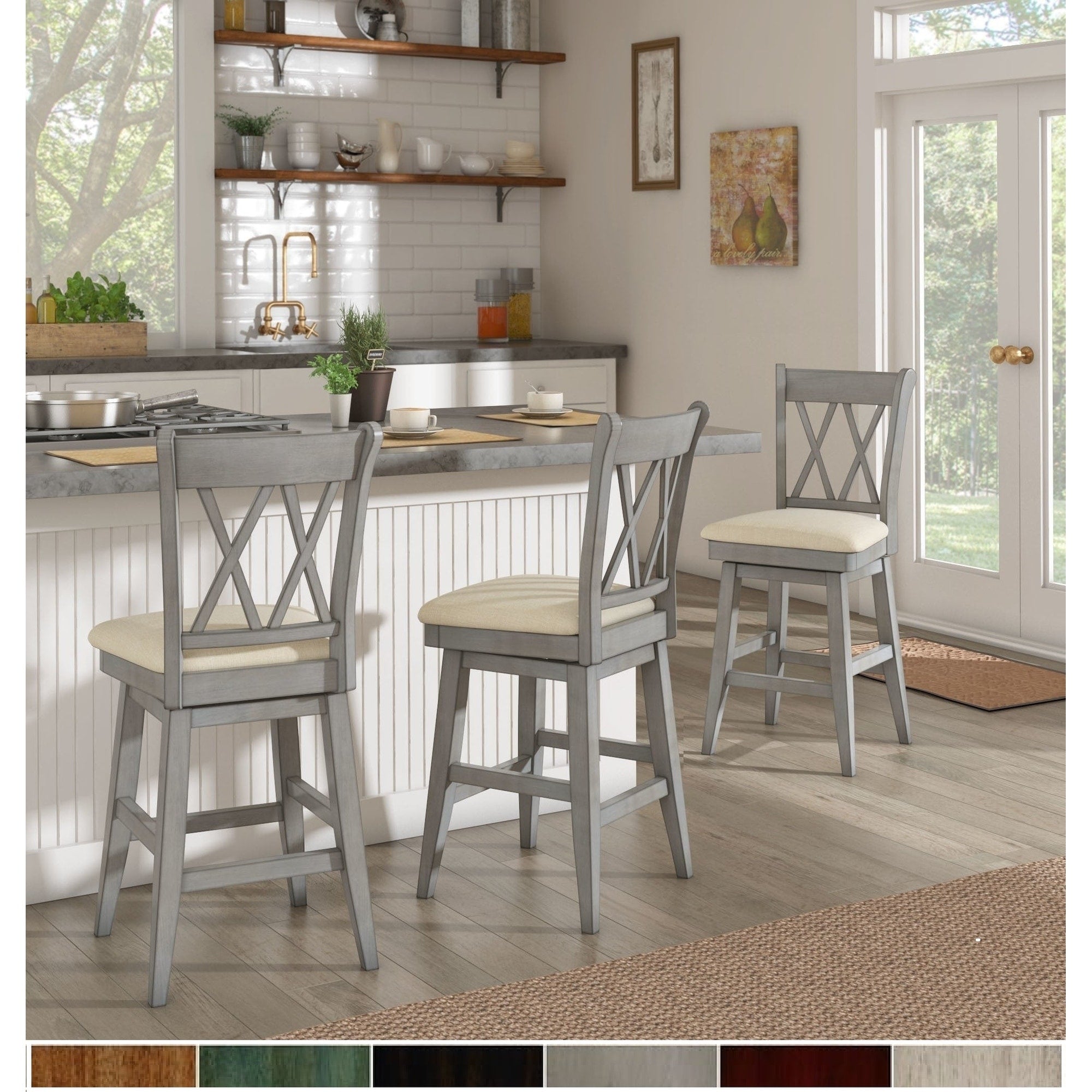 Eleanor Double X Back Counter Height Wood Swivel Chair By Inspire Q Classic