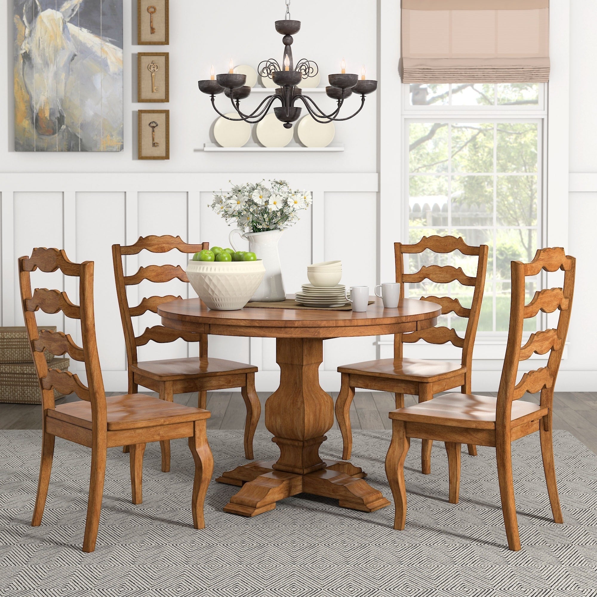 Eleanor Oak Round Soild Wood Top Ladder Back 5 Piece Dining Set By Inspire Q Classic