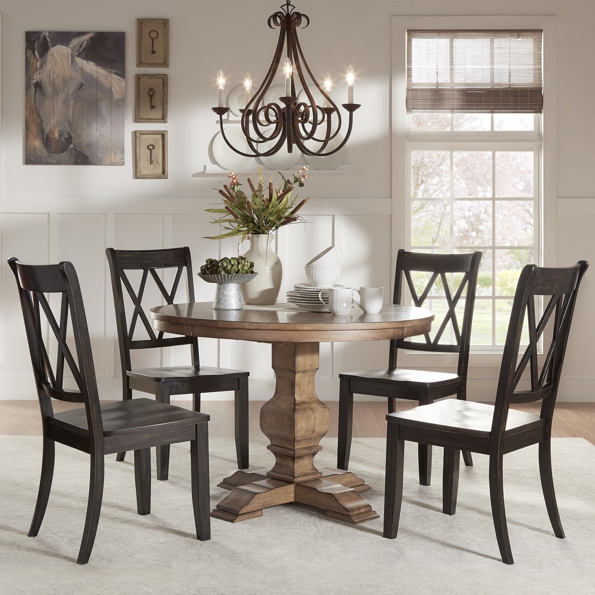 Eleanor Oak Round Soild Wood Top And X Back Chairs 5 Piece Dining Set By Inspire Q Classic