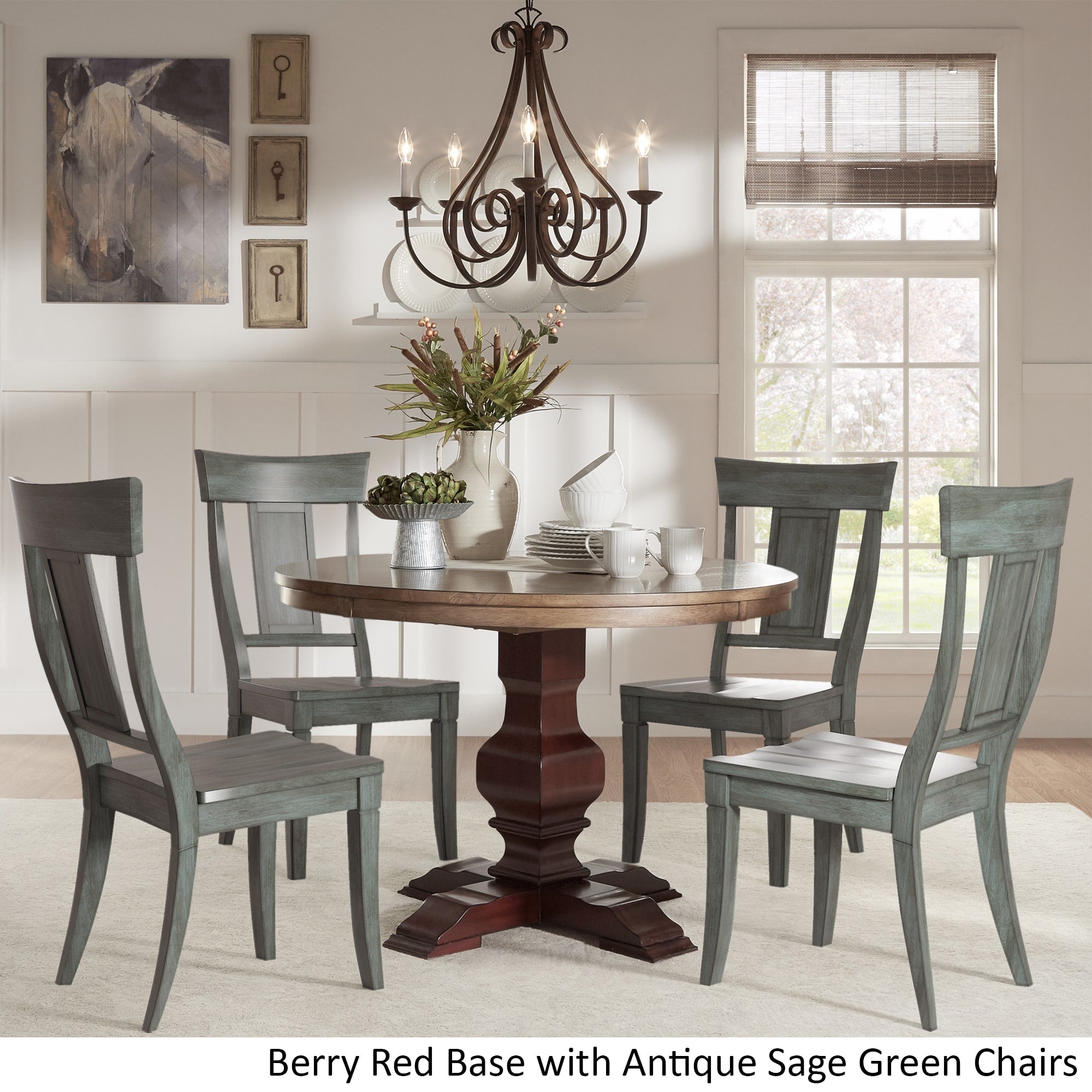 Eleanor Red Round Solid Wood Top 5 Piece Dining Set Panel Back By Inspire Q Classic
