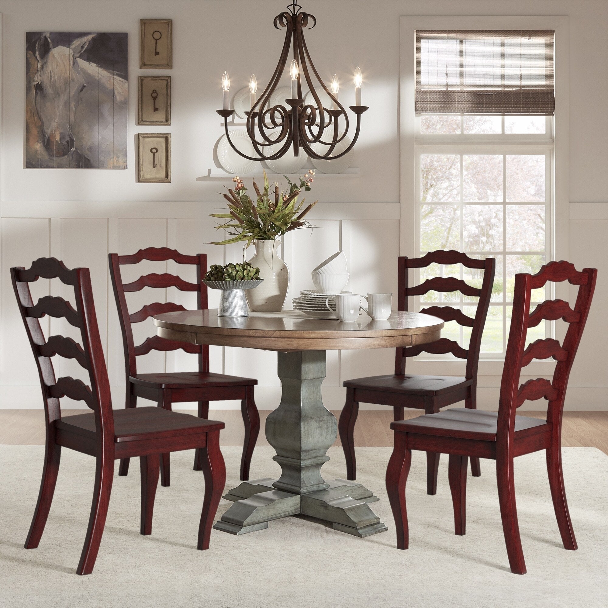 Eleanor Sage Green Round Solid Wood Top Ladder Back 5 Piece Dining Set By Inspire Q Classic