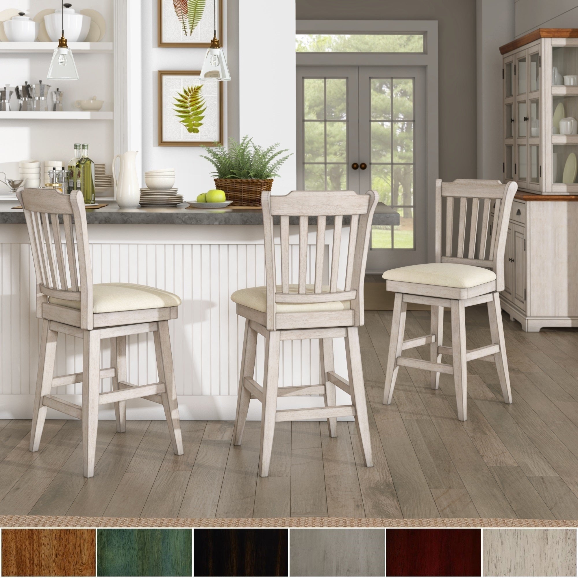 Eleanor Slat Back Counter Height Wood Swivel Chair By Inspire Q Classic