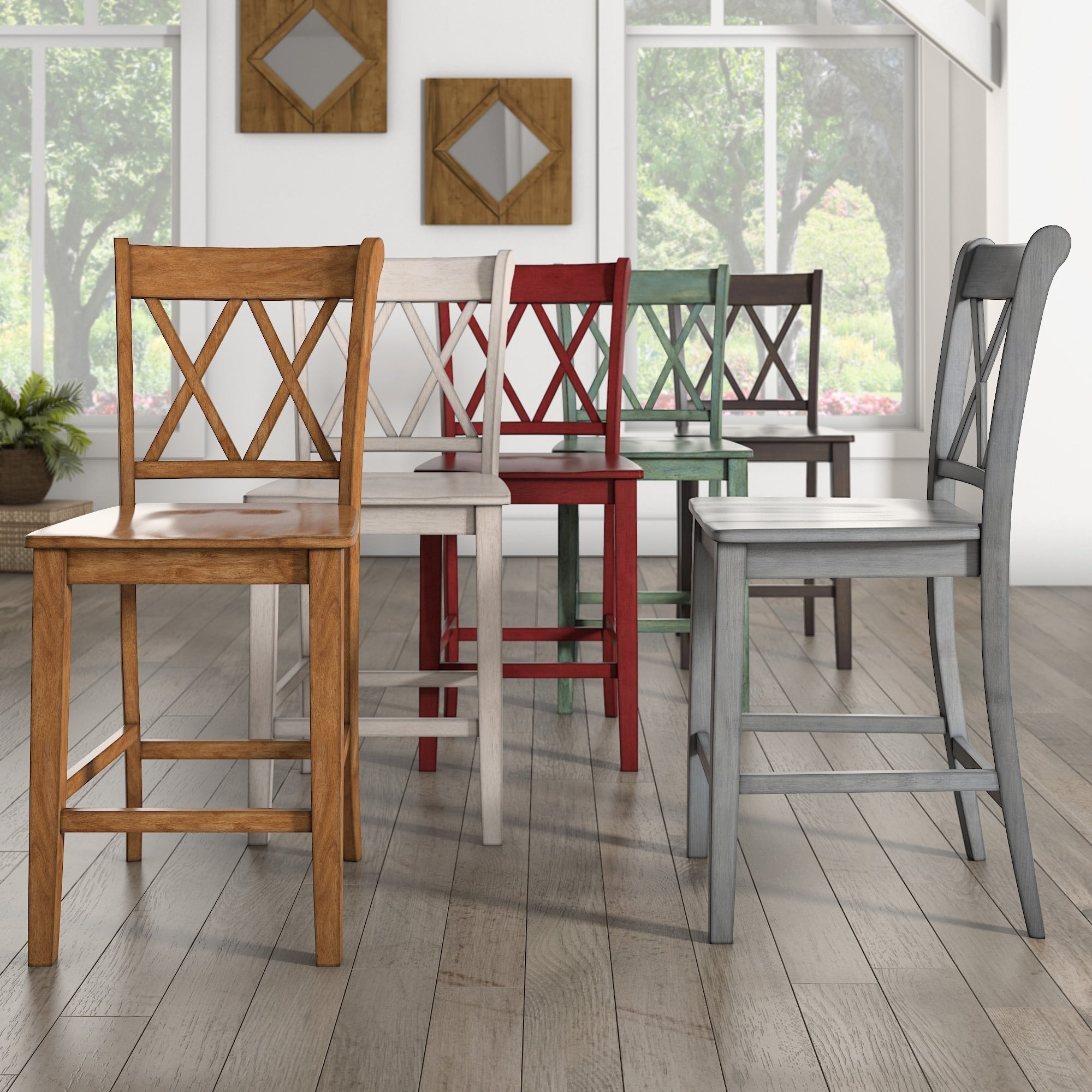 Eleanor Double X Back Wood 24 Inch Counter Chair Set Of 2 By Inspire Q Classic