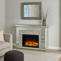 Electric Fireplace With Mirror Panel Framing And Stones Inlay Silver
