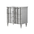 Eleena Nightstand 3 Drawers Silver Solid Wood Metal Handles 28 Inch