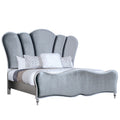 Eleena Queen Bed Scalloped Padded Channel Tufting Silver Upholstery