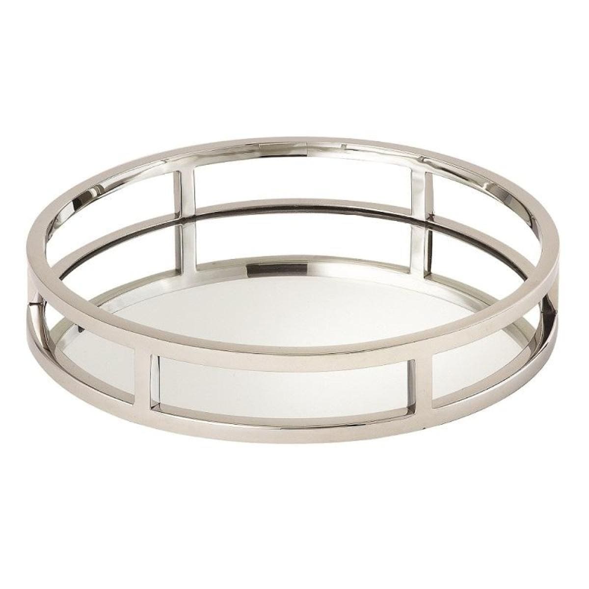 Elegance Beam Round Tray With Mirror 15 Diameter