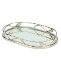 Elegance Oval Mirror Tray With Leaf Border 13.75 X 8.5 In