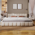 Elegant Beige Chenille Upholstered Bed With Checkerboard Design King