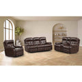 Elegant Brown Faux Leather Recliner Sofa Set Diamond Stitching