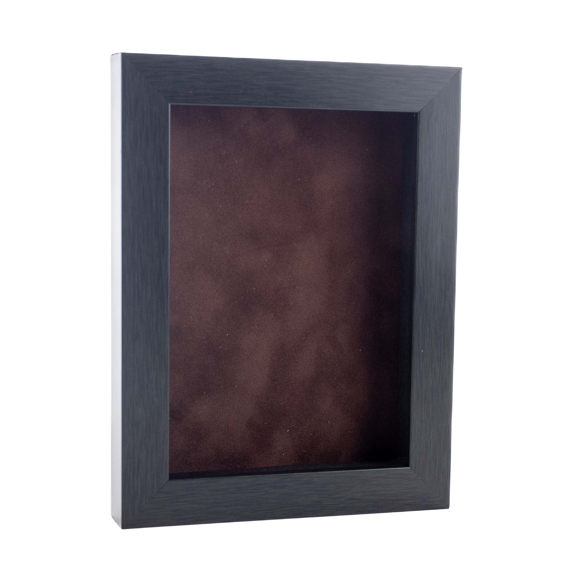 Elegant Charcoal Wood Shadow Box Frame With Acrylic Front Brown Suede Backing 30 Sizes
