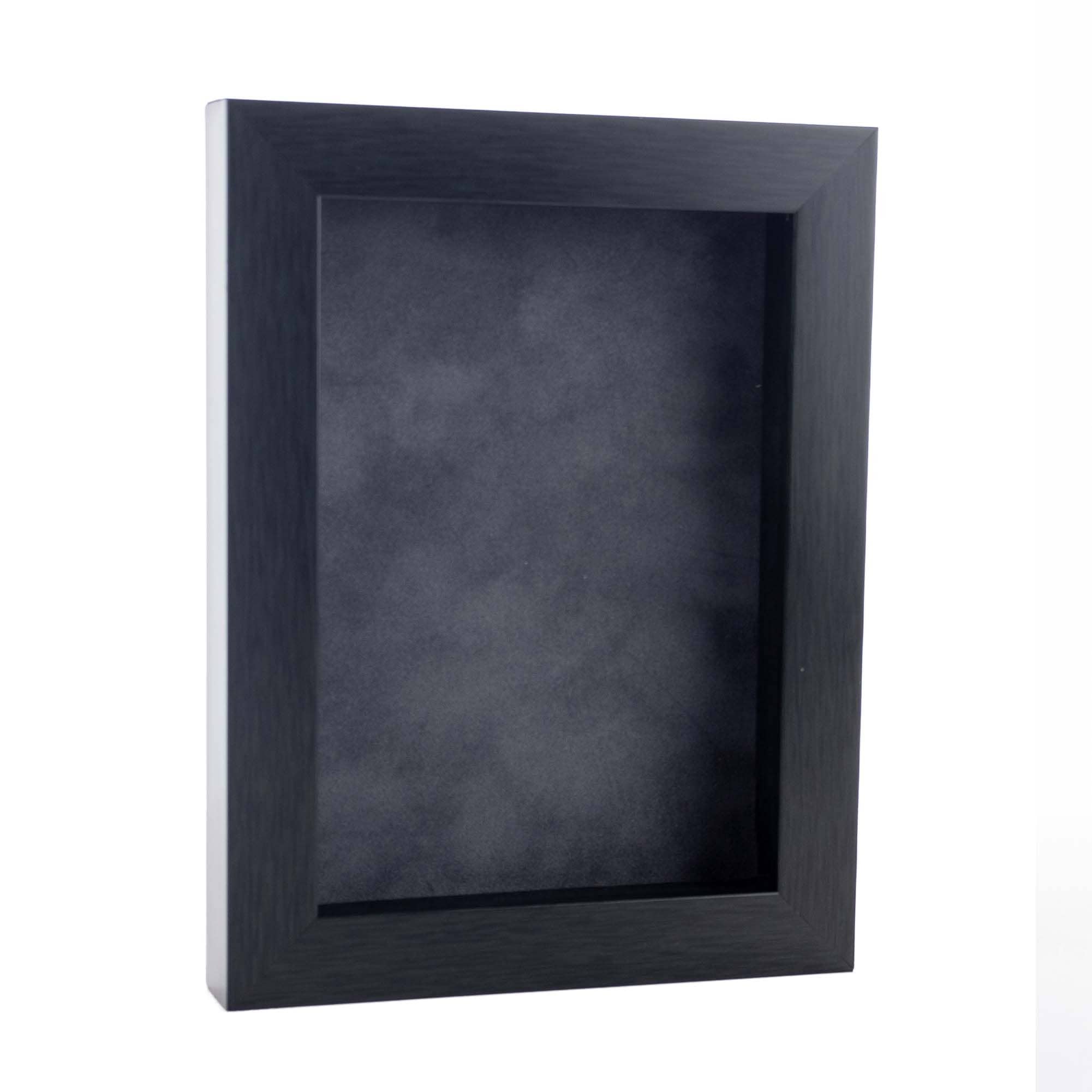 Elegant Charcoal Wood Shadow Box Frame With Acrylic Front Dark Grey Suede Backing 30 Sizes
