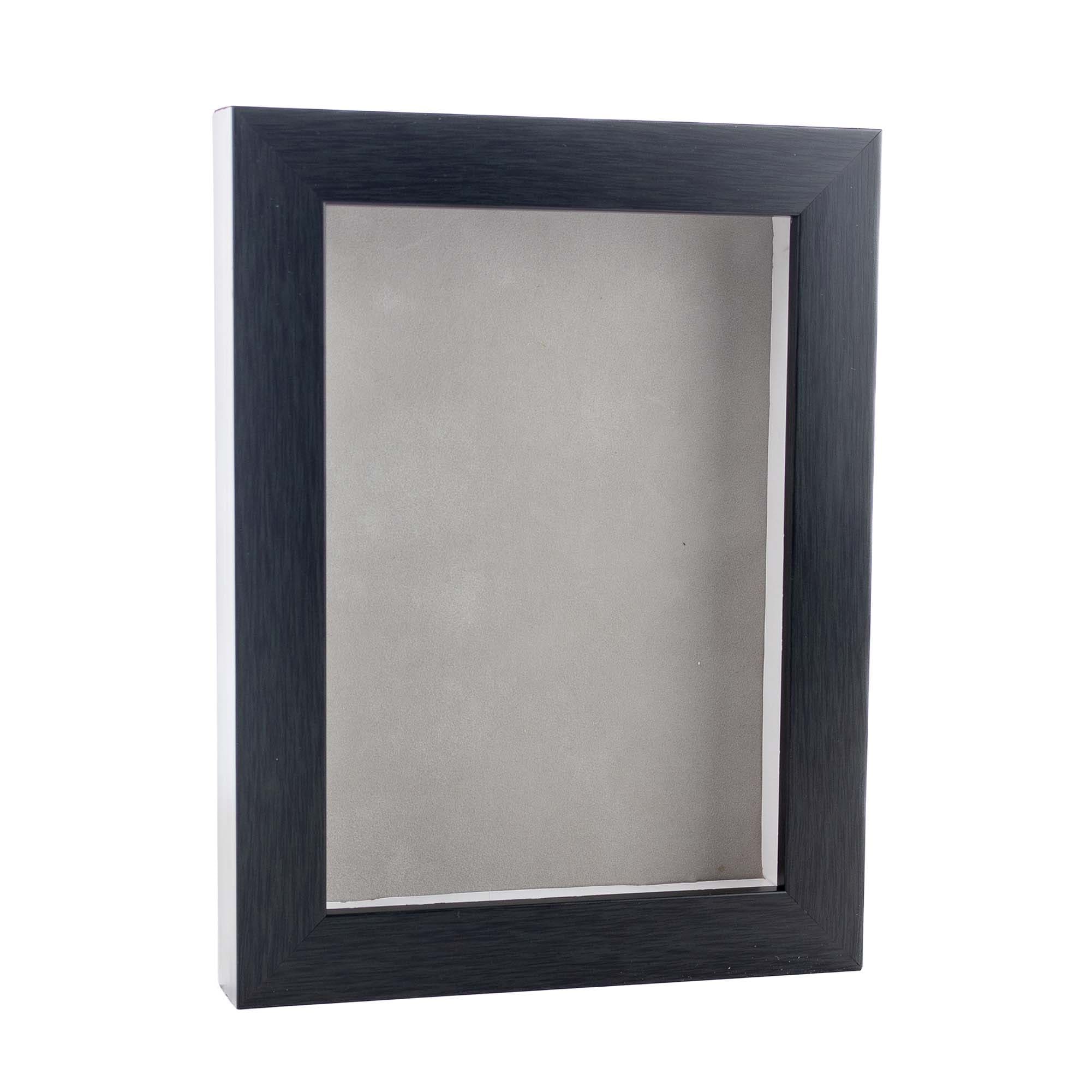 Elegant Charcoal Wood Shadow Box Frame With Acrylic Front Light Brown Suede Backing 30 Sizes