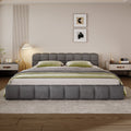 Elegant Chenille Upholstered Bed With Checkerboard Design King Queen Size Platform Frame
