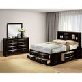 Elegant Designer Wooden Bed Dresser Mirror Wooden 3Pc Black Bedroom Set