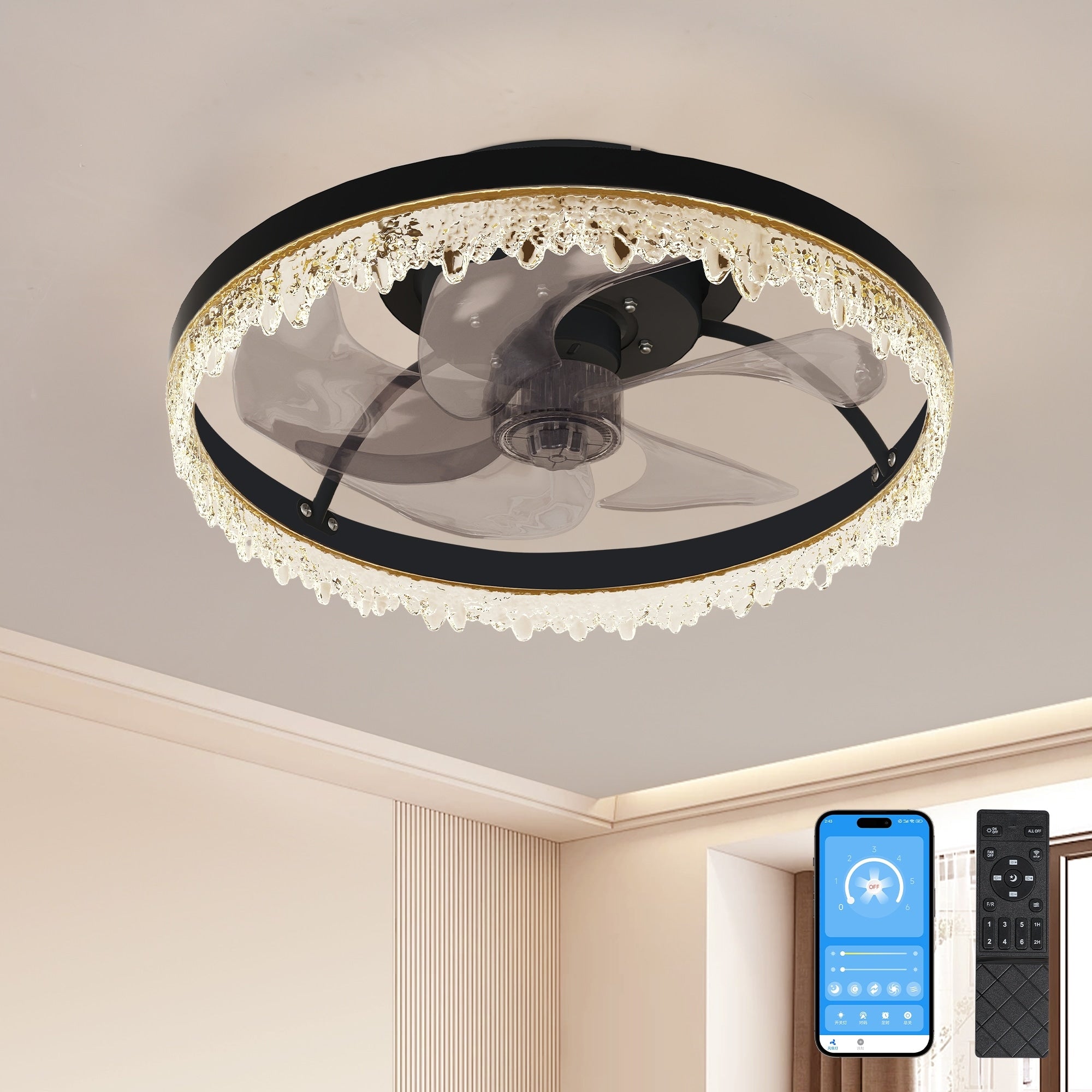 Elegant Flush Mount Ceiling Fan With Light Remote Control