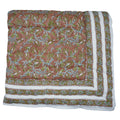 Elegant Hand Block Print Cotton Quilt Kamal Dutta Brown Green Luxury Artisan Bedding Reversible Decorative Bedspread For D Cor