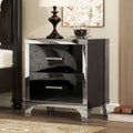 Elegant High Gloss Mirrored 2 Drawer Nightstand Metal Handle Bedside Table For Bedroom Living Room Black