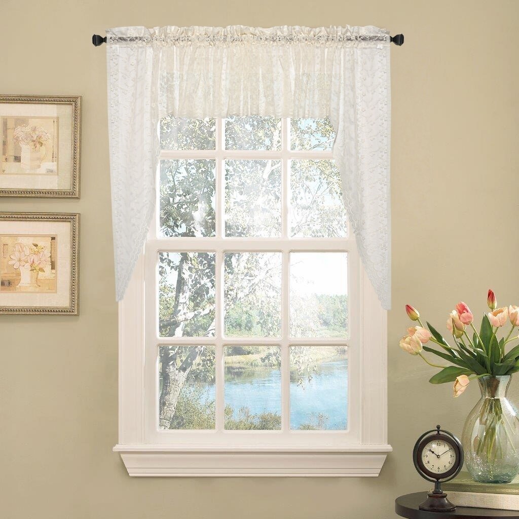 Elegant Ivory Priscilla Lace Kitchen Curtain Pieces Tier Swag And Valance Options